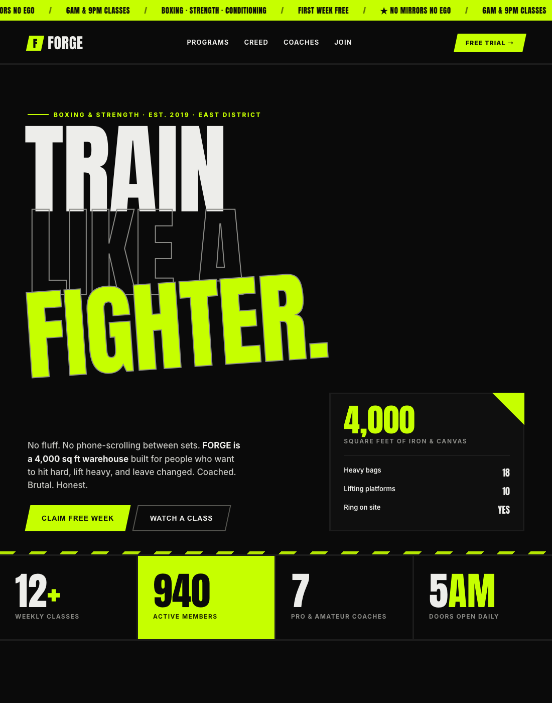 FORGE — boxing and strength gym website